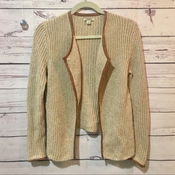 LUCKY BRAND LEATHER ZIPPER DETAIL TAN CARDIGAN - Picture 4 of 8